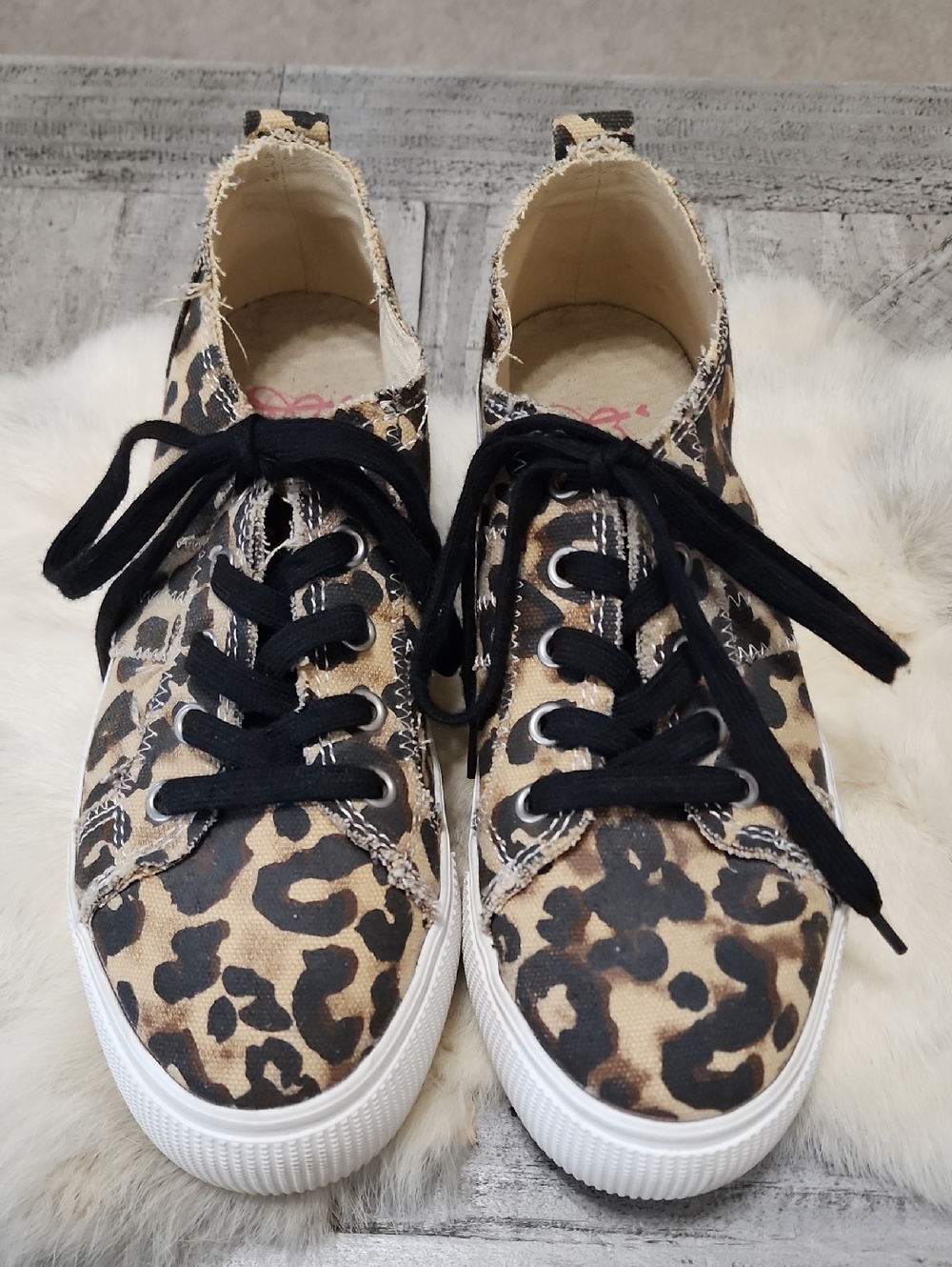 Jellypop Leopard Print Canvas Lace-Up Platform Sneakers - Black & Tan